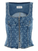Marine Serre Moon Laser Denim Bustier Top