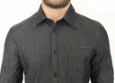 Elegant Gray Stretch Denim Casual Shirt - Allure Absolue