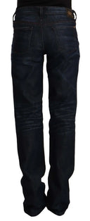Chic Dark Blue Mid Waist Jeans - Allure Absolue