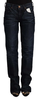 Chic Dark Blue Mid Waist Jeans - Allure Absolue