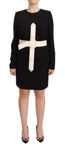 Elegant Black Wool Mini Dress with Belt - Allure Absolue
