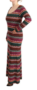 Multicolor Striped Long Sleeve Sheath Dress - Allure Absolue