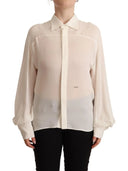Elegant Off White Silk Long Sleeve Blouse - Allure Absolue