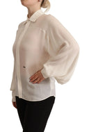 Elegant Off White Silk Long Sleeve Blouse - Allure Absolue
