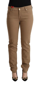 Elegant Brown Mid Waist Skinny Pants - Allure Absolue