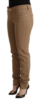 Elegant Brown Mid Waist Skinny Pants - Allure Absolue