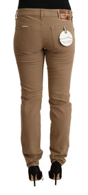 Elegant Brown Mid Waist Skinny Pants - Allure Absolue