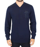 Elegant Blue V-Neck Wool Blend Pullover Ermanno Scervino