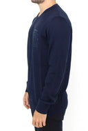 Elegant Blue V-Neck Wool Blend Pullover Ermanno Scervino