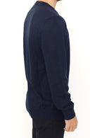 Elegant Blue V-Neck Wool Blend Pullover Ermanno Scervino