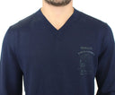 Elegant Blue V-Neck Wool Blend Pullover Ermanno Scervino