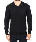 Elegant Black V-Neck Wool Blend Sweater Ermanno Scervino