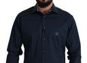 Navy Elegance Cotton Dress Shirt - Allure Absolue