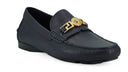 Elegant Navy Blue Calf Leather Loafers Versace