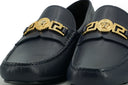 Elegant Navy Blue Calf Leather Loafers Versace