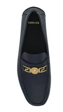 Elegant Navy Blue Calf Leather Loafers Versace