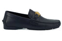 Elegant Navy Blue Calf Leather Loafers Versace