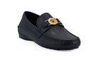 Elegant Navy Blue Calf Leather Loafers Versace