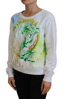 Elegant White Graphic Crew Neck Sweater - Allure Absolue