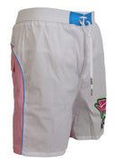 Chic White & Pink Print Swim Shorts - Allure Absolue
