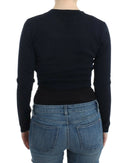 Elegant Black Cropped Virgin Wool Cardigan Cavalli