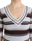 Striped V-Neck Knit Top with Lace Hem Ermanno Scervino