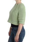 Chic Green Cropped Cotton Sweater Ermanno Scervino