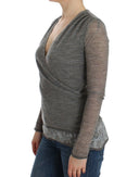 Elegant Gray Wool Blend Deep V-neck Sweater Ermanno Scervino