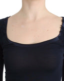 Elegant Blue Long Sleeve Lace Top Ermanno Scervino