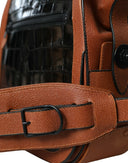 Bolso bandolera vertical de piel exótica negra y marrón