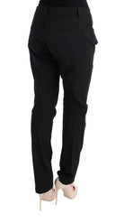 Sleek Black Cotton Slim Fit Pants - Allure Absolue