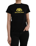 Black Cotton Logo Print Crew Neck Short Sleeves T-shirt Balenciaga