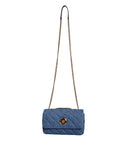 Blue Quilted Denim Leather Crossbody Shoulder Bag Versace