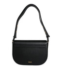 Black Grainy Calf Leather Logo Crossbody Shoulder Bag Versace