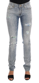 Chic Light Blue Torn Slim Fit Jeans - Allure Absolue
