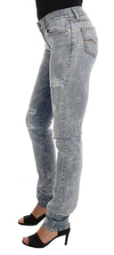 Chic Light Blue Torn Slim Fit Jeans - Allure Absolue
