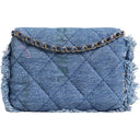 Denim Mood Flap Micro Logo Printed Fringed Shoulder Bag Chanel