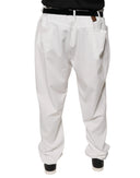 White Cotton Men Dress Tapered Pants - Allure Absolue