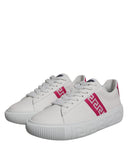 White Pink Greca Print Platform Low Top Sneakers Shoes Versace