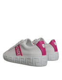 White Pink Greca Print Platform Low Top Sneakers Shoes Versace