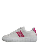 White Pink Greca Print Platform Low Top Sneakers Shoes Versace