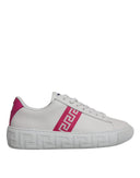 White Pink Greca Print Platform Low Top Sneakers Shoes Versace