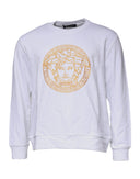 White Medusa Embroidery Crew Neck Pullover Sweater Versace