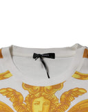 White Medusa Print Cotton Crew Neck T-shirt Versace