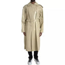 Beige Lambskin Leather Trench Coat Jacket - Allure Absolue