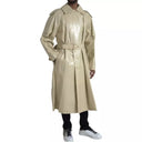 Beige Lambskin Leather Trench Coat Jacket - Allure Absolue