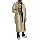 Beige Lambskin Leather Trench Coat Jacket - Allure Absolue