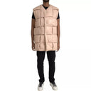 Beige Quilted Sleeveless Calf Leather Jacket - Allure Absolue