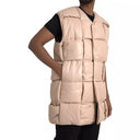 Beige Quilted Sleeveless Calf Leather Jacket - Allure Absolue