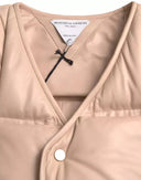 Beige Quilted Sleeveless Calf Leather Jacket - Allure Absolue